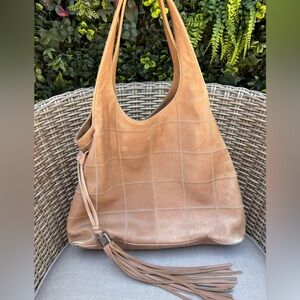 Authentic CHANEL square tan lambskin tote oversized fringe bag